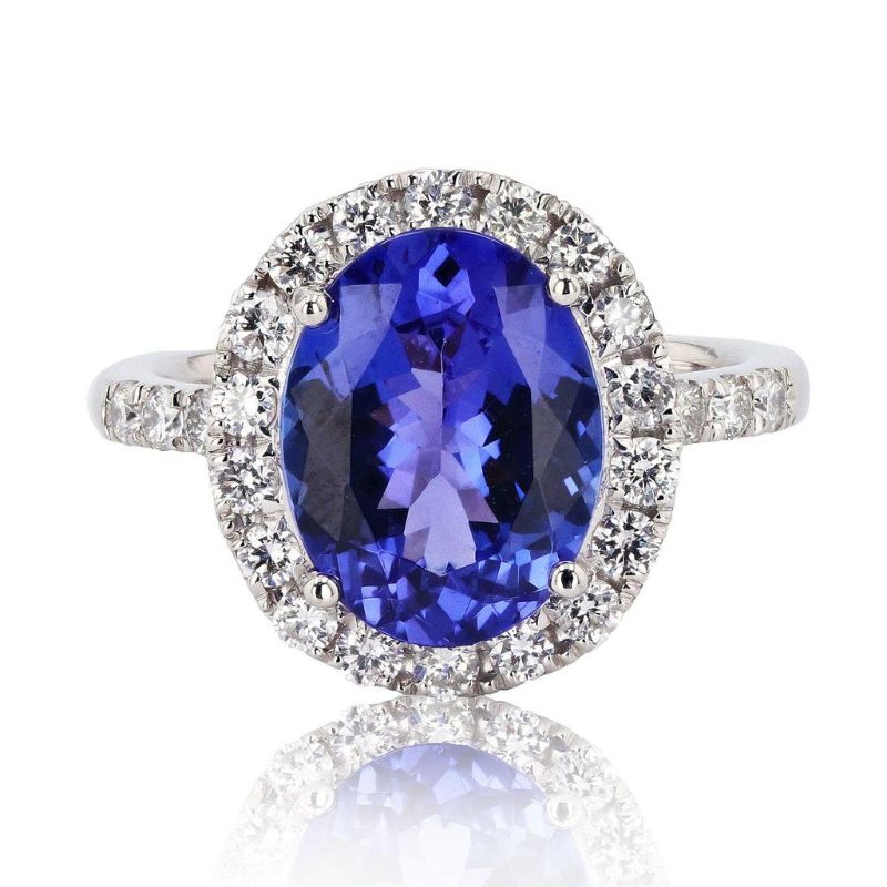 Photo 1 of 3.65ct Tanzanite and 1.11ctw Diamond Platinum Ring Size 6 3/4 with Appraisal RN029449