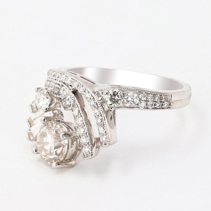 Photo 1 of 1.01ct Diamond Platinum Ring (1.80ctw Diamonds) Size 6 3/4 with Appraisal RN028588