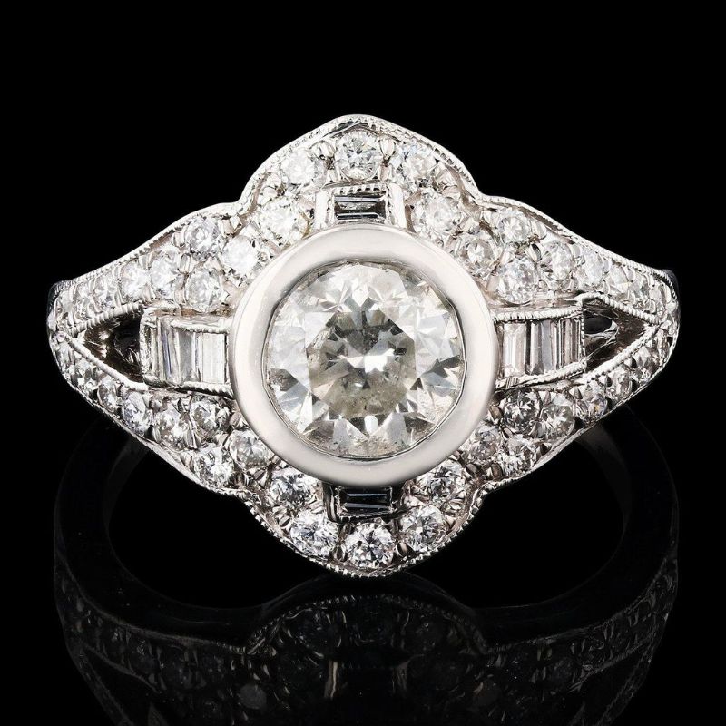 Photo 1 of 1.04ct SI3 CLARITY CENTER Diamond Platinum Ring (1.76ctw Diamonds) EGL CERTIFIED Size 6 1/4 with Appraisal RN025918