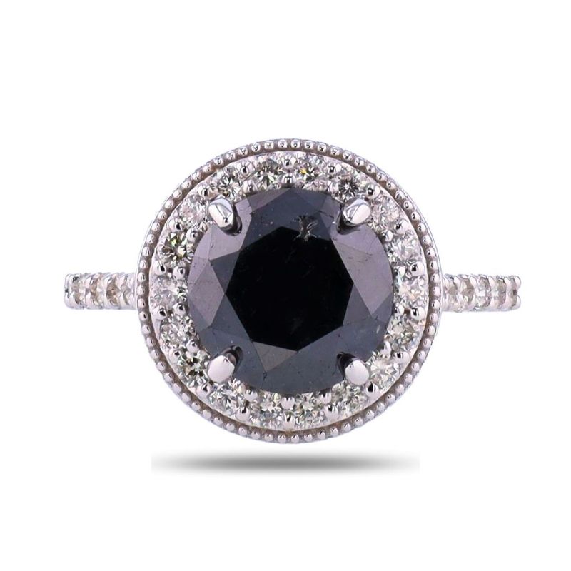 Photo 1 of 3.64ct Fancy Black CENTER Diamond 14K White Gold Ring (4.32ctw Diamonds) Size 6 1/2 with Appraisal RN038811