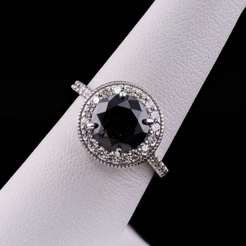 Photo 1 of 3.64ct Fancy Black CENTER Diamond 14K White Gold Ring (4.32ctw Diamonds) Size 6 1/2 with Appraisal RN038811