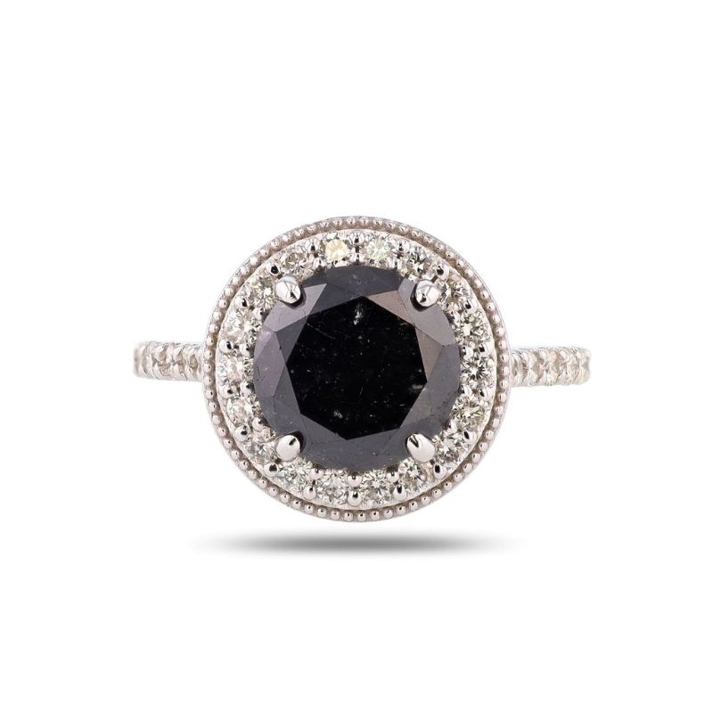 Photo 1 of 3.60ct Fancy Black CENTER Diamond 14K White Gold Ring (4.28ctw Diamonds) Size 7 with Appraisal RN038809