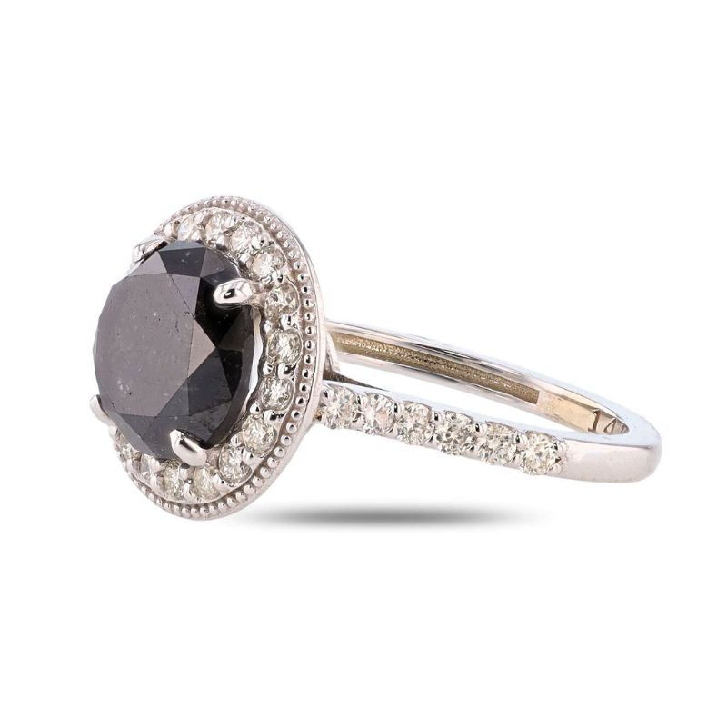 Photo 1 of 3.60ct Fancy Black CENTER Diamond 14K White Gold Ring (4.28ctw Diamonds) Size 7 with Appraisal RN038809