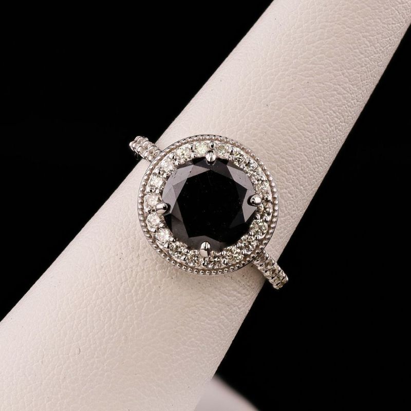 Photo 1 of 3.60ct Fancy Black CENTER Diamond 14K White Gold Ring (4.28ctw Diamonds) Size 7 with Appraisal RN038809