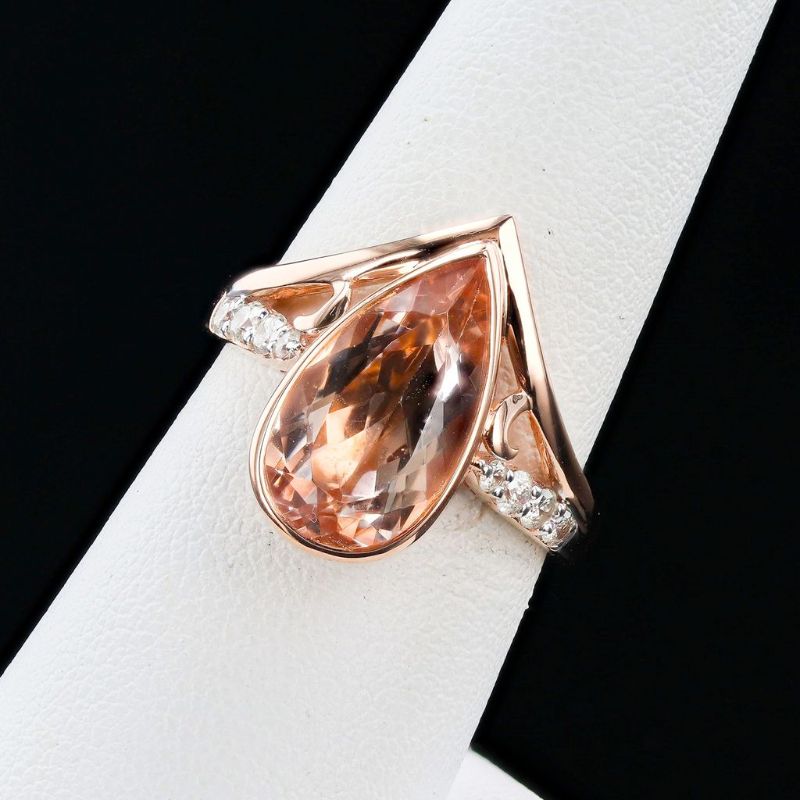 Photo 1 of 3.55ct Morganite and 0.21ctw Diamond 14K Rose and White Gold Ring Size 6 1/2 with Appraisal RN036677