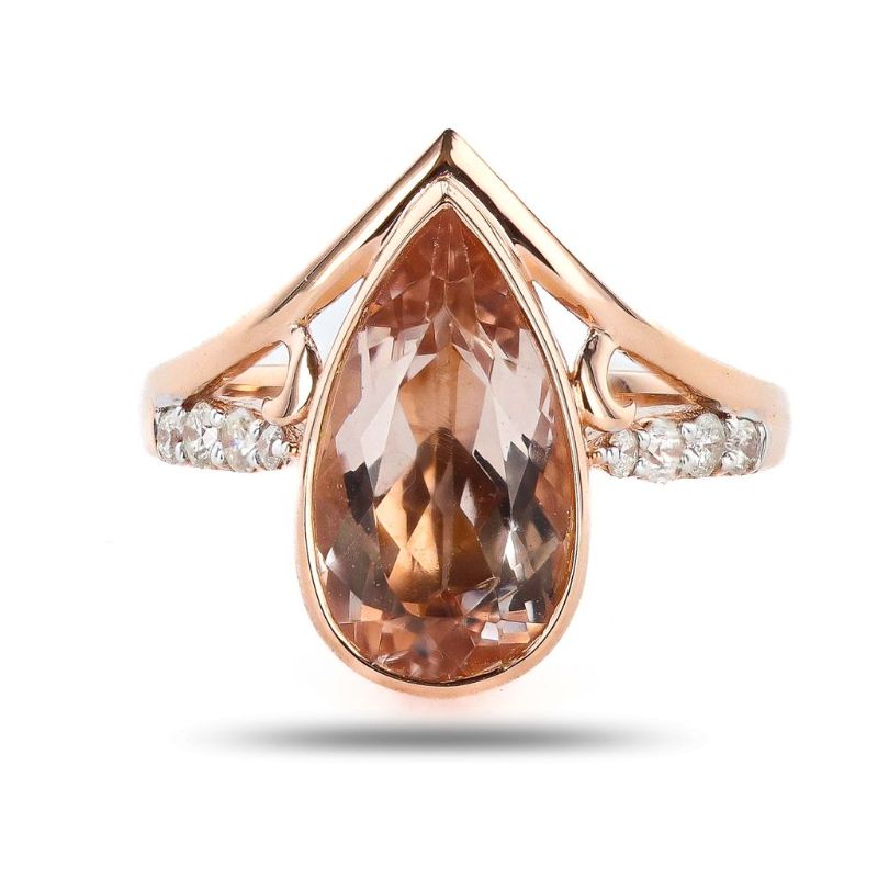 Photo 1 of 3.55ct Morganite and 0.21ctw Diamond 14K Rose and White Gold Ring Size 6 1/2 with Appraisal RN036677