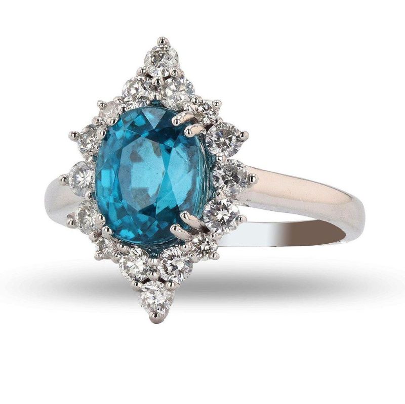 Photo 1 of 4.33ct Blue Zircon and 0.54ctw Diamond Platinum Ring Size 6 3/4 with Appraisal RN028220