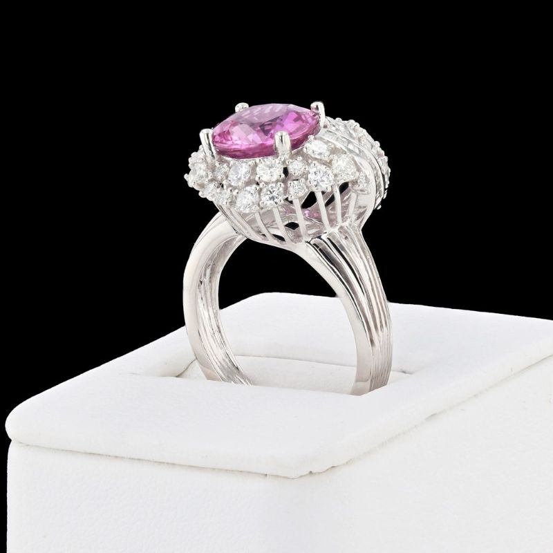 Photo 1 of 3.39ct Pink Sapphire and 1.54ctw Diamond Platinum Ring size 7 1/2 with Appraisal RN031705