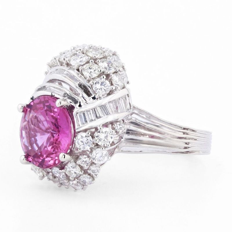 Photo 1 of 3.39ct Pink Sapphire and 1.54ctw Diamond Platinum Ring size 7 1/2 with Appraisal RN031705