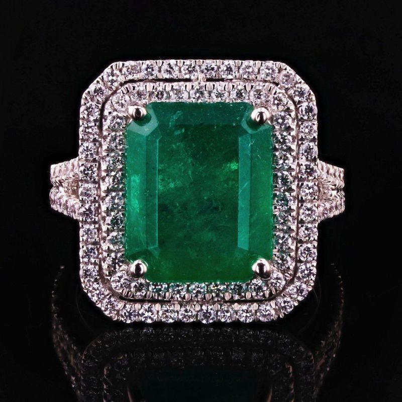 Photo 1 of 6.48ct Emerald and 1.03ctw Diamond Platinum Ring (GIA CERTIFIED) size 6 3/4 with Appraisal RN032487