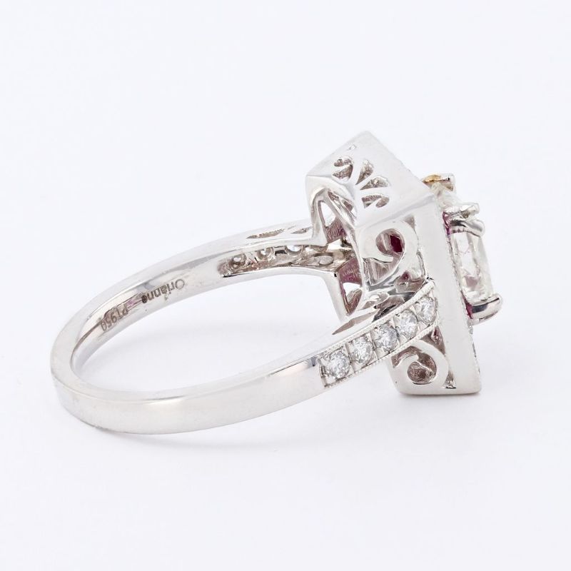 Photo 1 of 1.30ct CENTER Diamond and 0.68ctw Ruby Platinum Ring (1.72ctw Diamonds) Size 6 1/2 with Appraisal RN026449