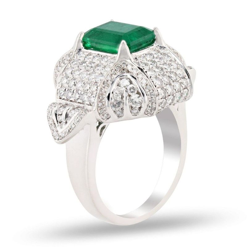 Photo 1 of 2.87ct Emerald and 2.12ctw Diamond Platinum Ring Size 7 1/4 with Appraisal RN028068
