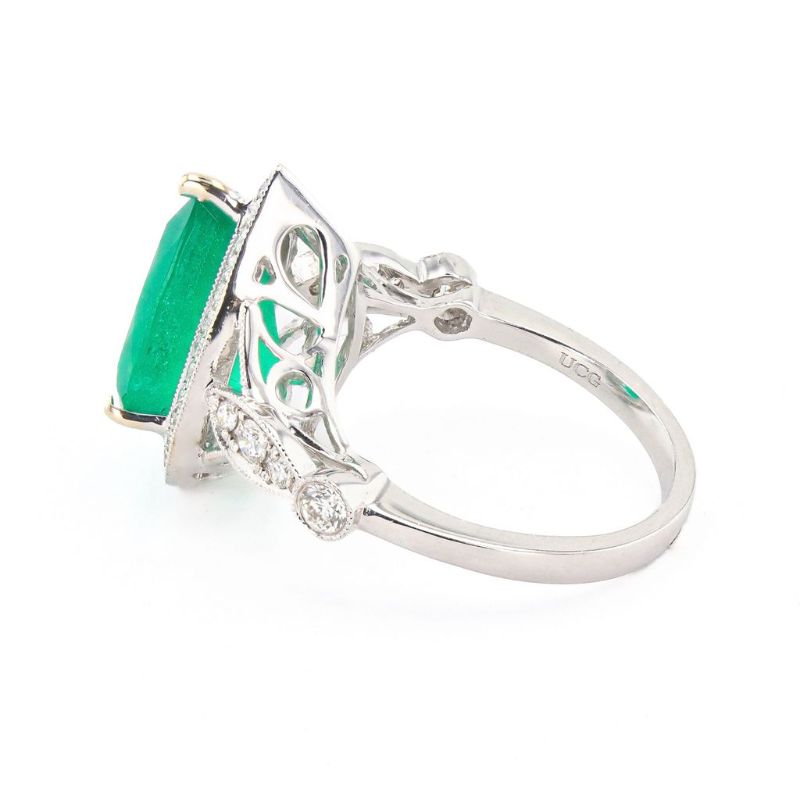 Photo 1 of 3.94ct Emerald and 0.53ctw Diamond 18K White Gold Ring Size 6 1/2 with Appraisal RN020680