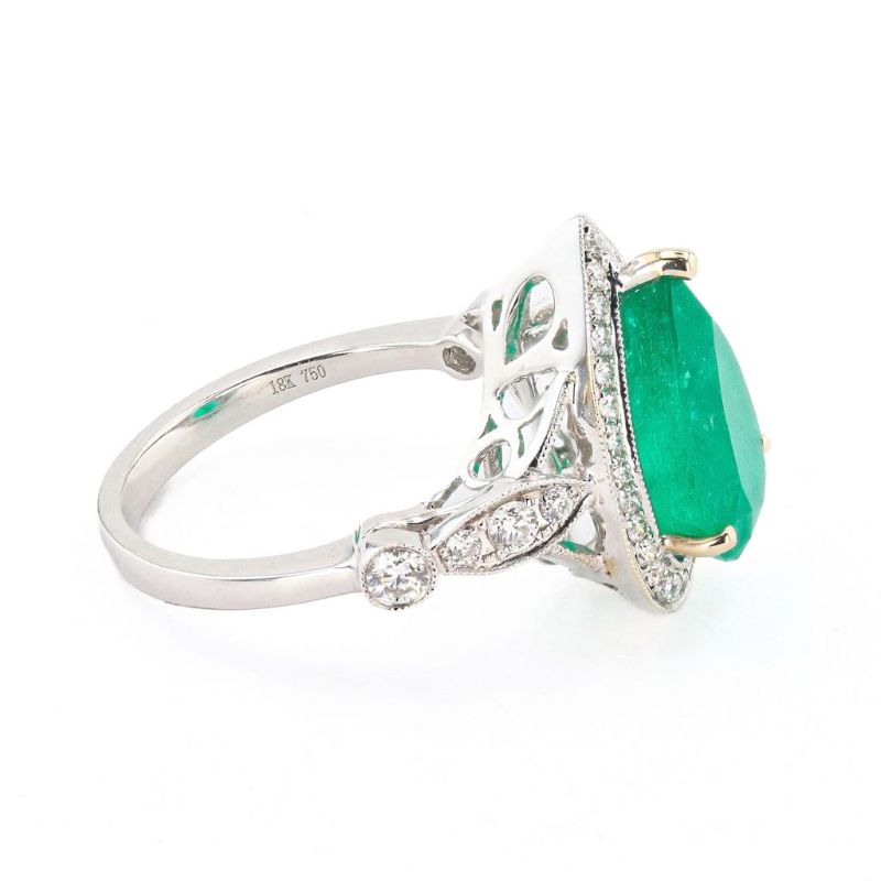 Photo 1 of 3.94ct Emerald and 0.53ctw Diamond 18K White Gold Ring Size 6 1/2 with Appraisal RN020680