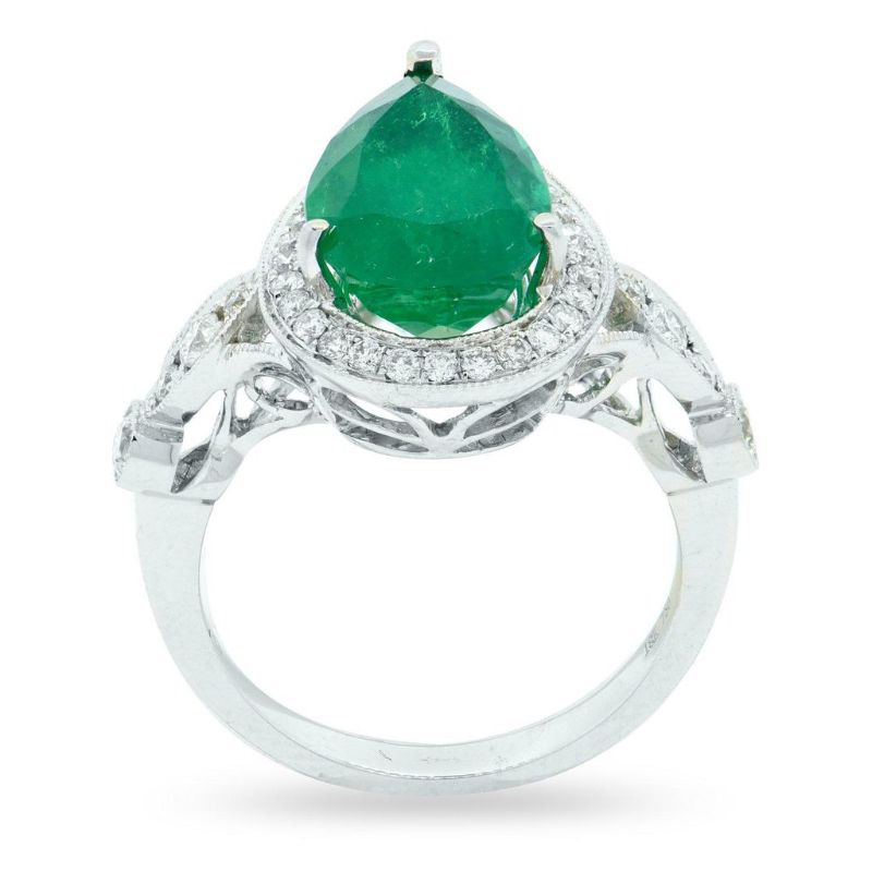 Photo 1 of 3.94ct Emerald and 0.53ctw Diamond 18K White Gold Ring Size 6 1/2 with Appraisal RN020680