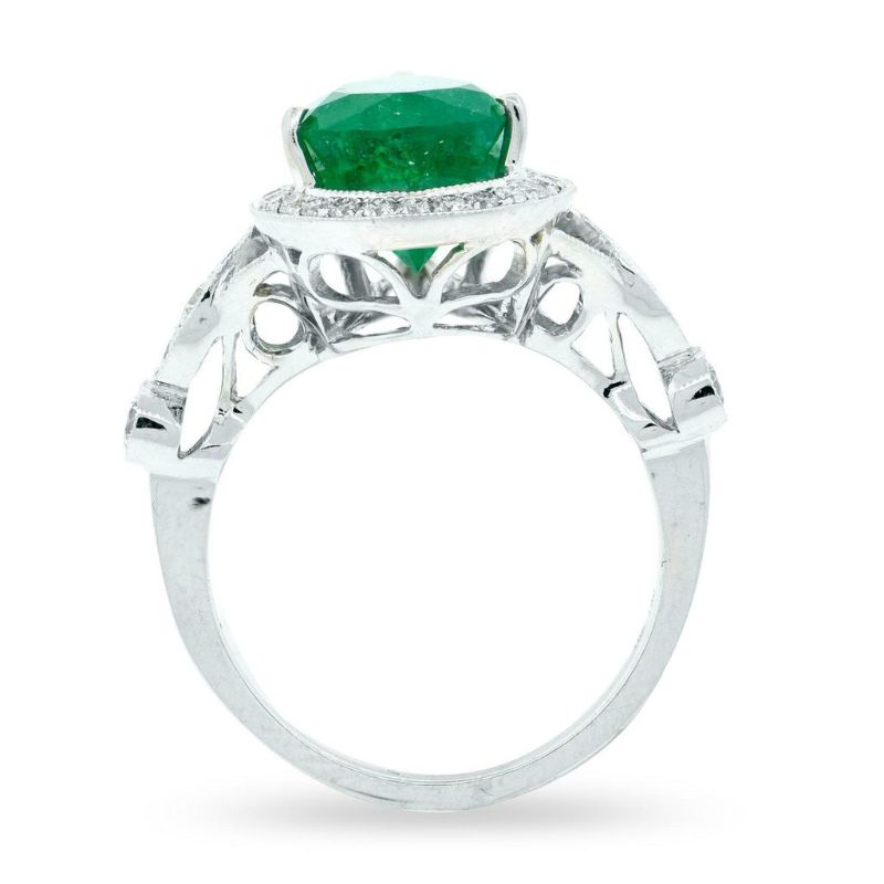 Photo 1 of 3.94ct Emerald and 0.53ctw Diamond 18K White Gold Ring Size 6 1/2 with Appraisal RN020680