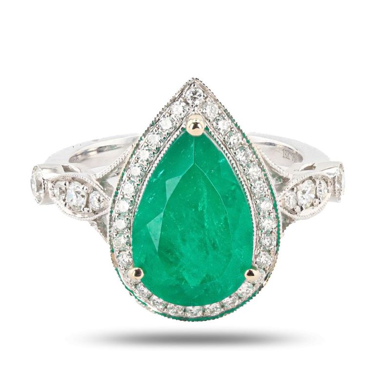 Photo 1 of 3.94ct Emerald and 0.53ctw Diamond 18K White Gold Ring Size 6 1/2 with Appraisal RN020680