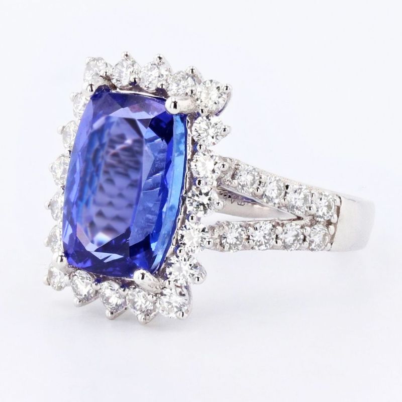 Photo 1 of 6.71ct Tanzanite and 1.45ctw Diamond Platinum Ring Size 7 1/4 with Appraisal RN020480
