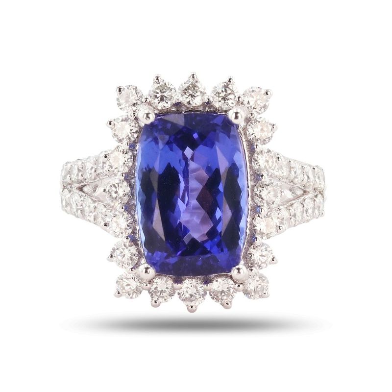 Photo 1 of 6.71ct Tanzanite and 1.45ctw Diamond Platinum Ring Size 7 1/4 with Appraisal RN020480