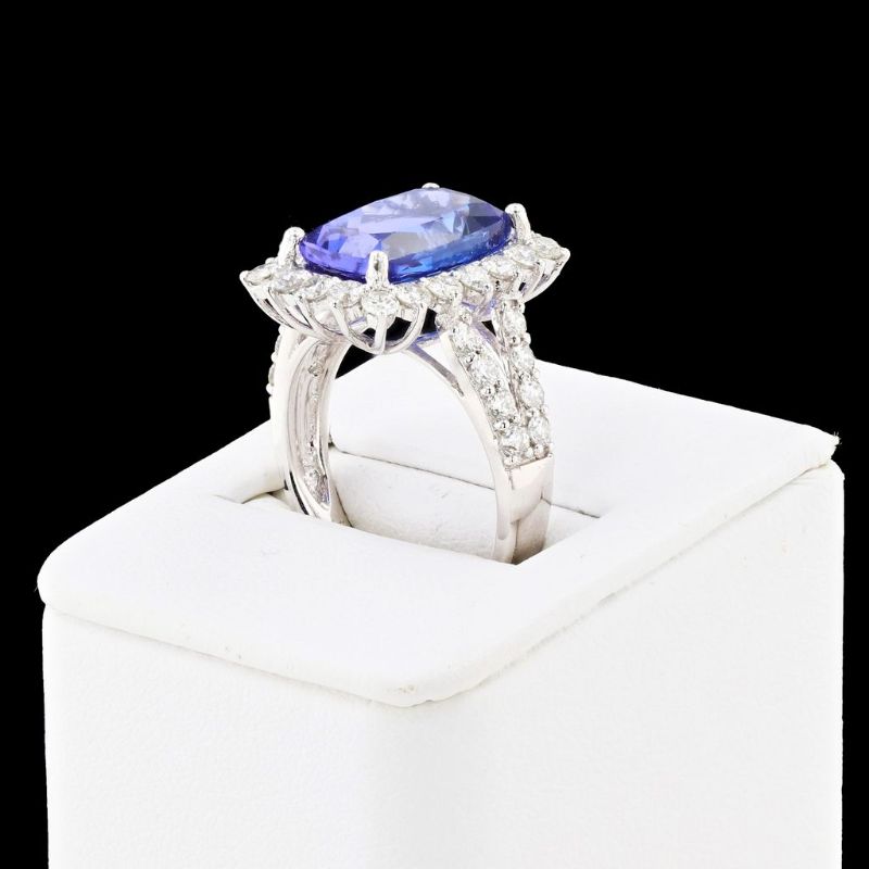 Photo 1 of 6.71ct Tanzanite and 1.45ctw Diamond Platinum Ring Size 7 1/4 with Appraisal RN020480