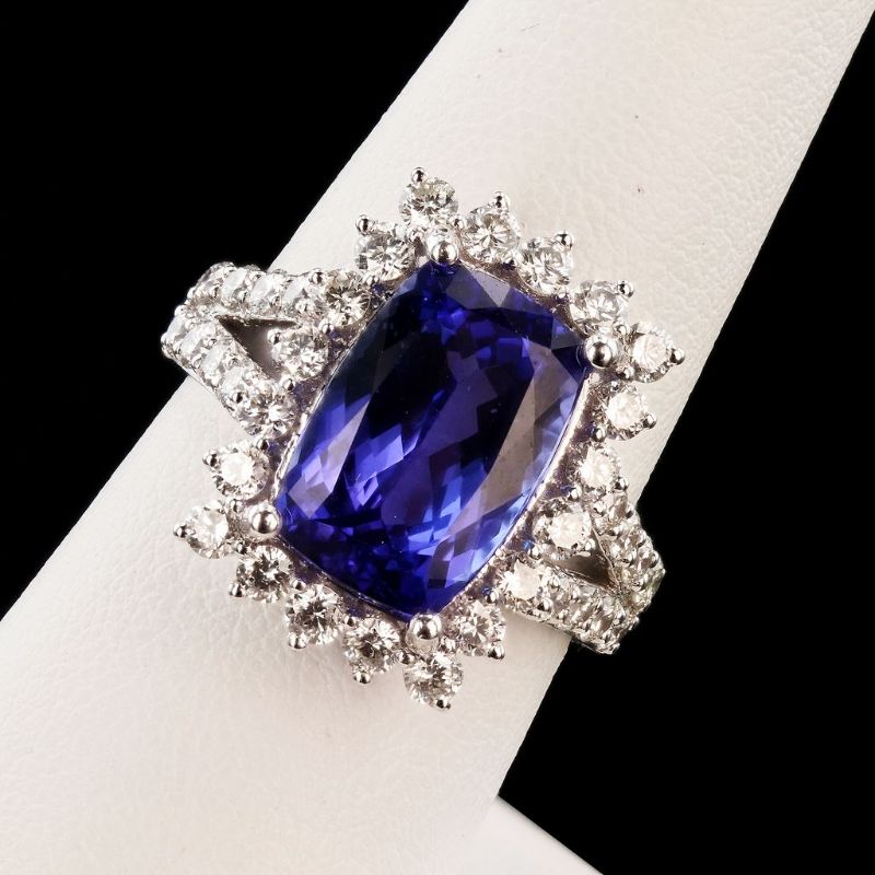 Photo 1 of 6.71ct Tanzanite and 1.45ctw Diamond Platinum Ring Size 7 1/4 with Appraisal RN020480