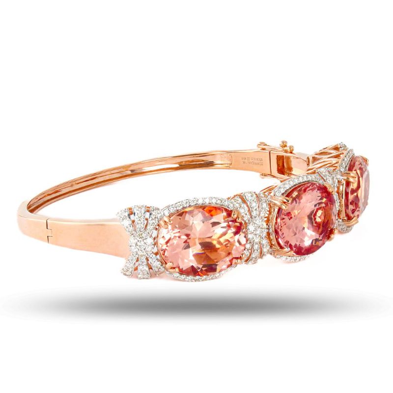 Photo 1 of 34.82ctw Morganite and 2.48ctw Diamond 14K Rose and White Gold Bangle Size 7" with Appraisal BG001439