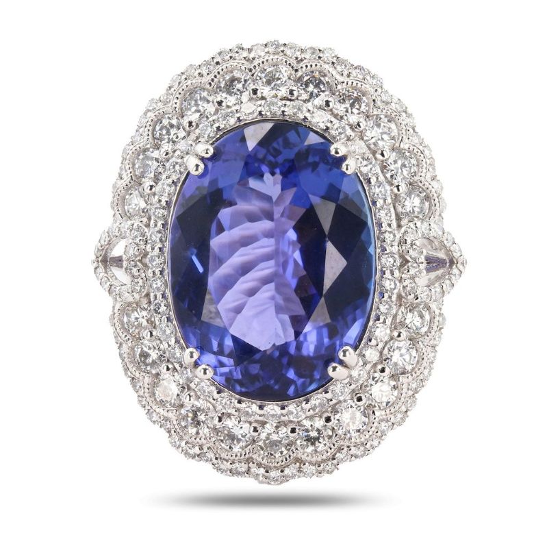 Photo 1 of 12.78ct Tanzanite and 2.12ctw Diamond Platinum Ring (GIA CERTIFIED) size 7 1/2 with Appraisal RN034252