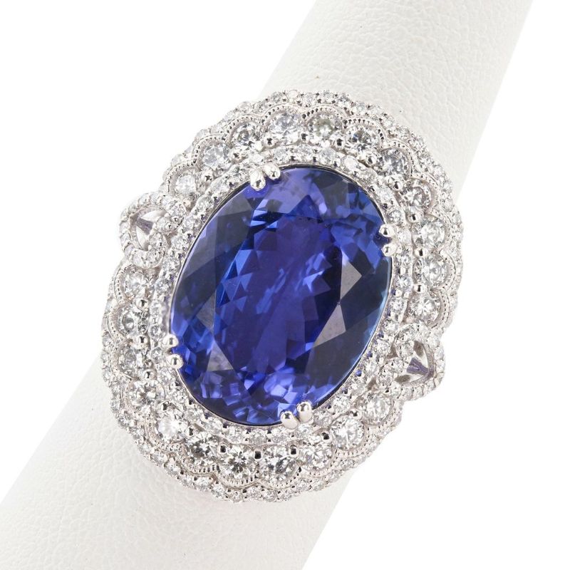 Photo 1 of 12.78ct Tanzanite and 2.12ctw Diamond Platinum Ring (GIA CERTIFIED) size 7 1/2 with Appraisal RN034252
