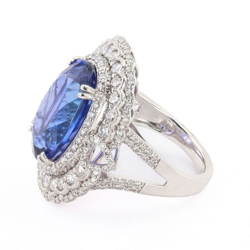 Photo 1 of 12.78ct Tanzanite and 2.12ctw Diamond Platinum Ring (GIA CERTIFIED) size 7 1/2 with Appraisal RN034252