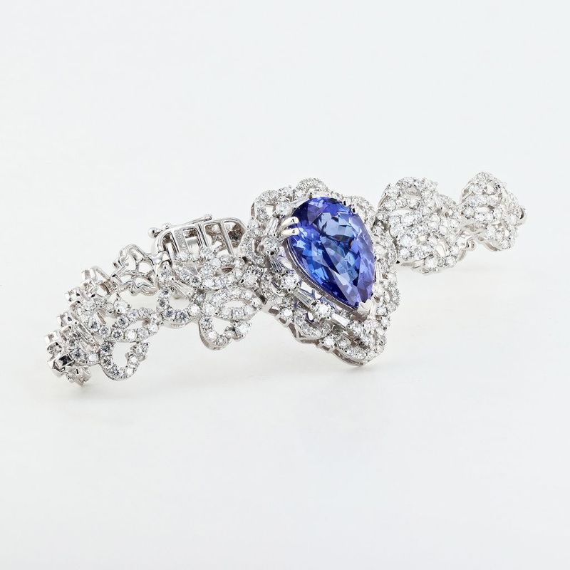 Photo 1 of 9.11ct Tanzanite and 3.66ctw Diamond 14K White Gold Bracelet size 7" with Appraisal BR007301