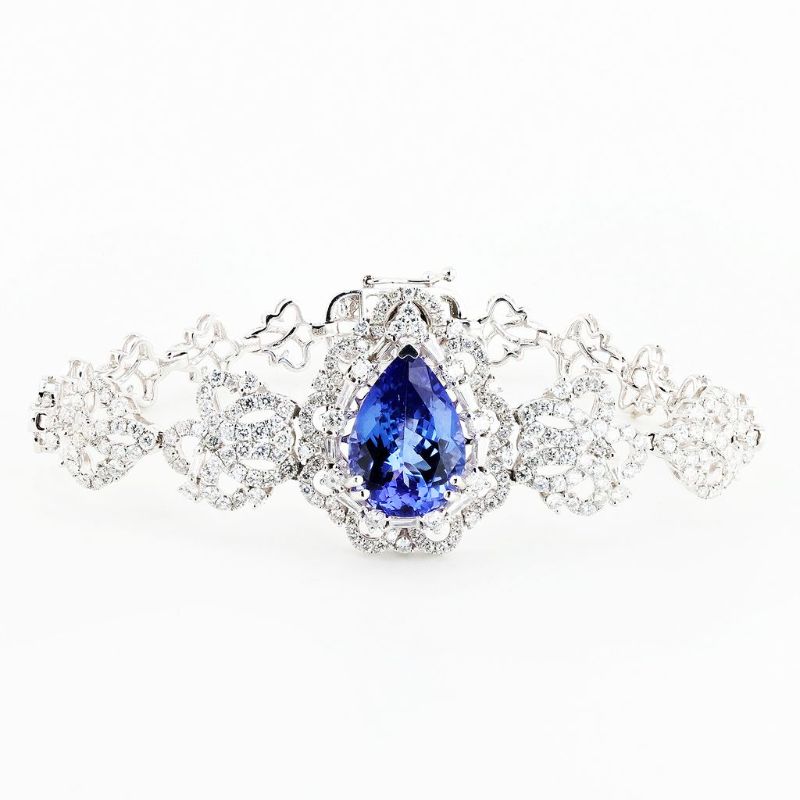 Photo 1 of 9.11ct Tanzanite and 3.66ctw Diamond 14K White Gold Bracelet size 7" with Appraisal BR007301