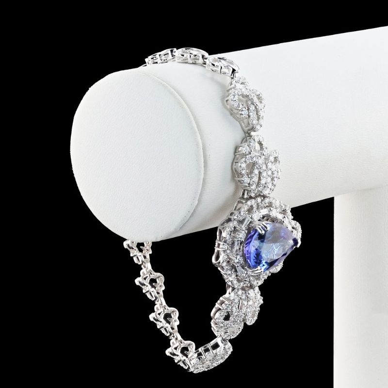 Photo 1 of 9.11ct Tanzanite and 3.66ctw Diamond 14K White Gold Bracelet size 7" with Appraisal BR007301
