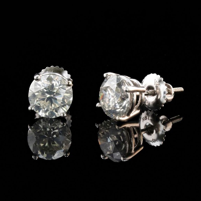Photo 1 of 2.99ctw Diamond 18K White Gold Stud Earrings with Appraisal ER005821