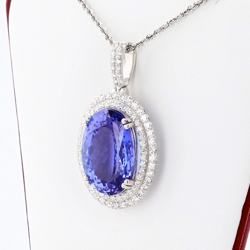 Photo 1 of 18.75ct Tanzanite and 1.39ctw Diamond Platinum Pendant/Necklace (GIA CERTIFIED) Size 18" with Appraisal NK009875
