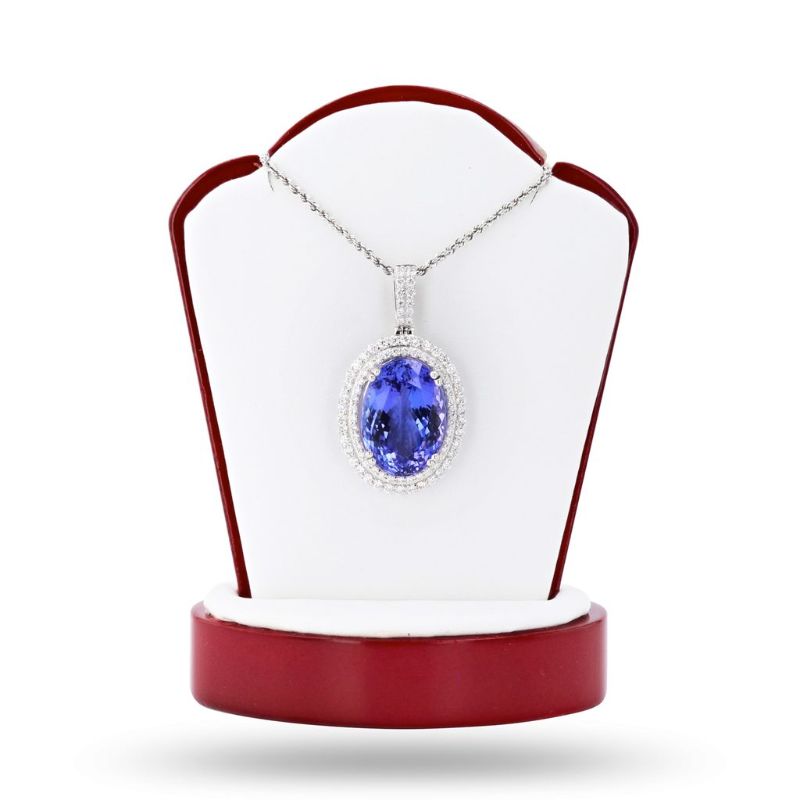 Photo 1 of 18.75ct Tanzanite and 1.39ctw Diamond Platinum Pendant/Necklace (GIA CERTIFIED) Size 18" with Appraisal NK009875