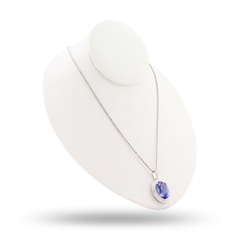 Photo 1 of 18.75ct Tanzanite and 1.39ctw Diamond Platinum Pendant/Necklace (GIA CERTIFIED) Size 18" with Appraisal NK009875