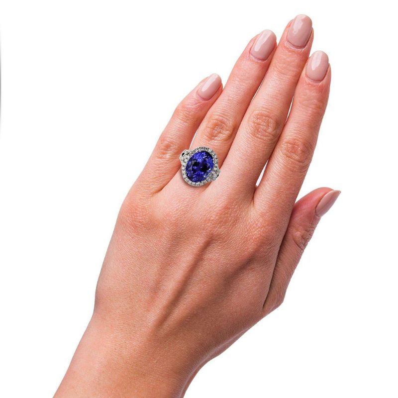 Photo 1 of 13.17ct Tanzanite and 1.53ctw Diamond Platinum Ring (GIA CERTIFIED) size 7 1/4 with Appraisal RN024615