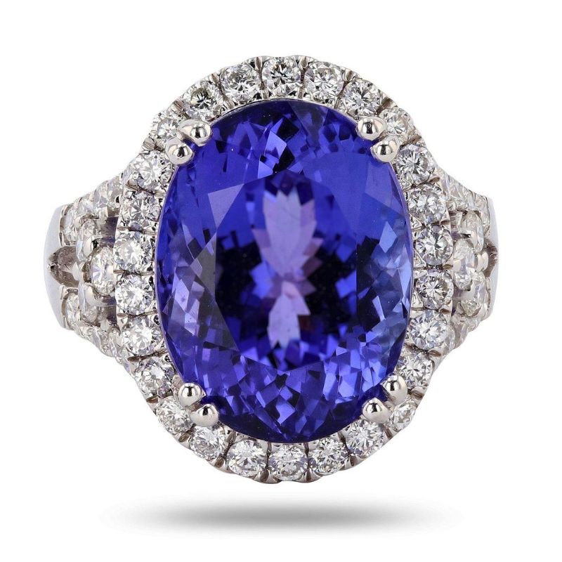 Photo 1 of 13.17ct Tanzanite and 1.53ctw Diamond Platinum Ring (GIA CERTIFIED) size 7 1/4 with Appraisal RN024615
