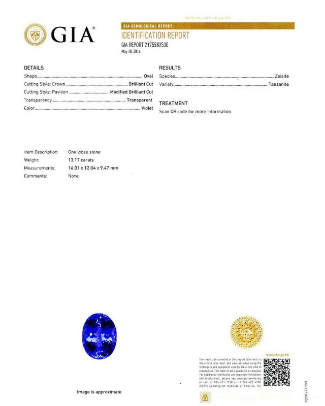 Photo 1 of 13.17ct Tanzanite and 1.53ctw Diamond Platinum Ring (GIA CERTIFIED) size 7 1/4 with Appraisal RN024615