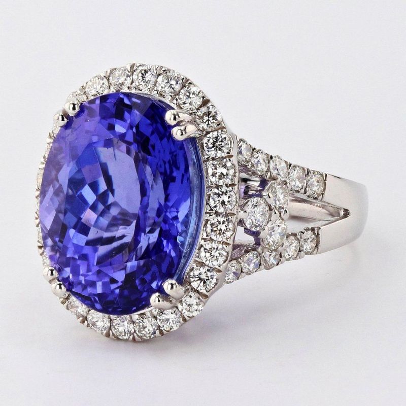 Photo 1 of 13.17ct Tanzanite and 1.53ctw Diamond Platinum Ring (GIA CERTIFIED) size 7 1/4 with Appraisal RN024615