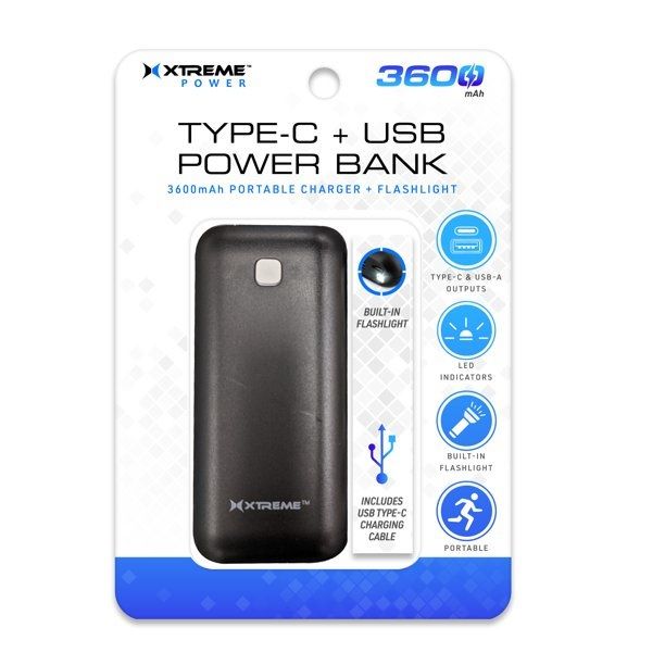 Photo 1 of 3600 MAH TYPE C AND USB POWER BANK BUILT-IN FLASHLIGHT RECHARGEABLE WITH CABLE NEW