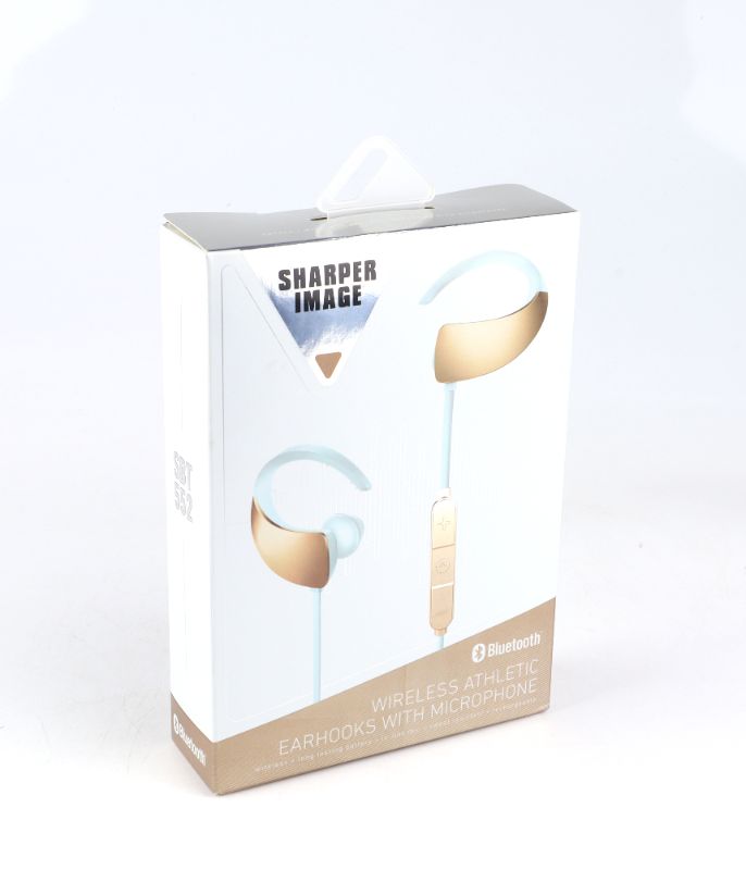 Photo 1 of SHARPER IMAGE ATHLETIC EARBUDS WITH MICROPHONE COLOR GOLD NEW 