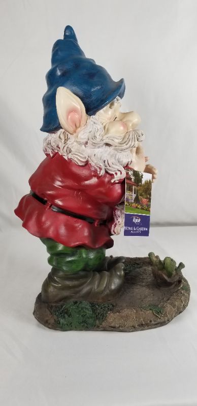 Photo 2 of SMILING GNOME WHIMSICAL STATUE RESIN 9 X 7 X 15H INCHES NEW