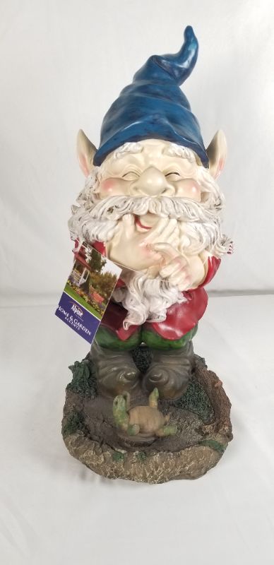 Photo 1 of SMILING GNOME WHIMSICAL STATUE RESIN 9 X 7 X 15H INCHES NEW