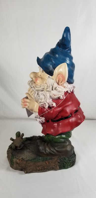 Photo 4 of SMILING GNOME WHIMSICAL STATUE RESIN 9 X 7 X 15H INCHES NEW