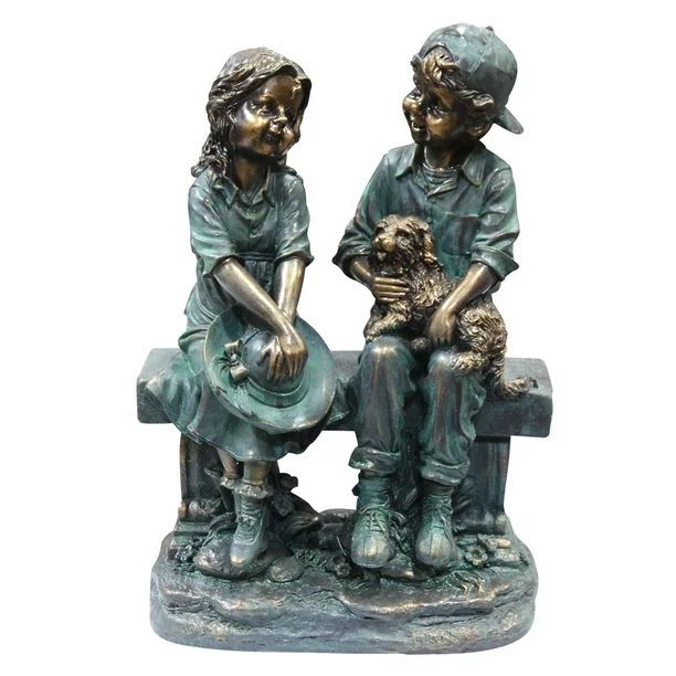 Photo 1 of GIRL AND BOY SITTING ON A BEANCH WITH A PUPPY STAUTE NEW