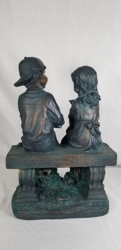 Photo 2 of GIRL AND BOY SITTING ON A BEANCH WITH A PUPPY STAUTE NEW