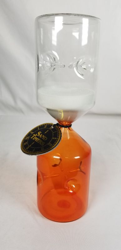 Photo 3 of ORANGE/ CLEAR DIMPLE HOURGLASS 15 MINTUE SAND TIMER 9H INCHES NEW