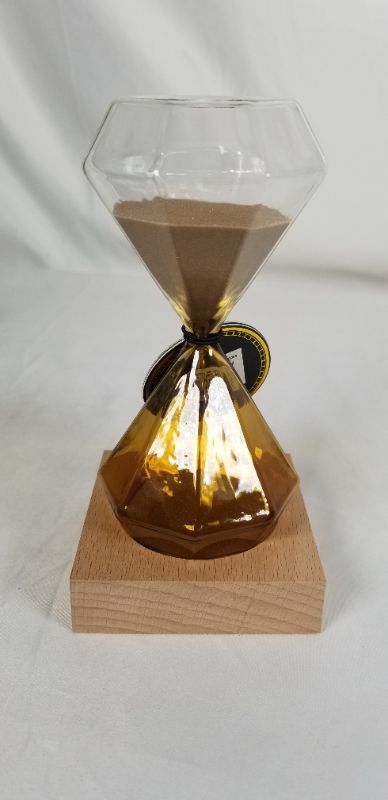 Photo 3 of AMBER WITH GOLD SAND HOURGLASS 5 MINTUE TIMER 2.75 X 6.25H INCHES NEW 