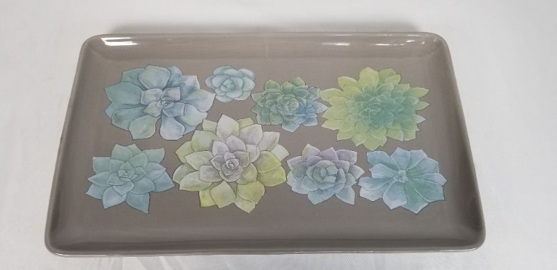 Photo 1 of GRAY RECTANGLE CERAMIC SUCCULENT PLATTER 9.8 X 15 X 0.8H INCHES NEW 